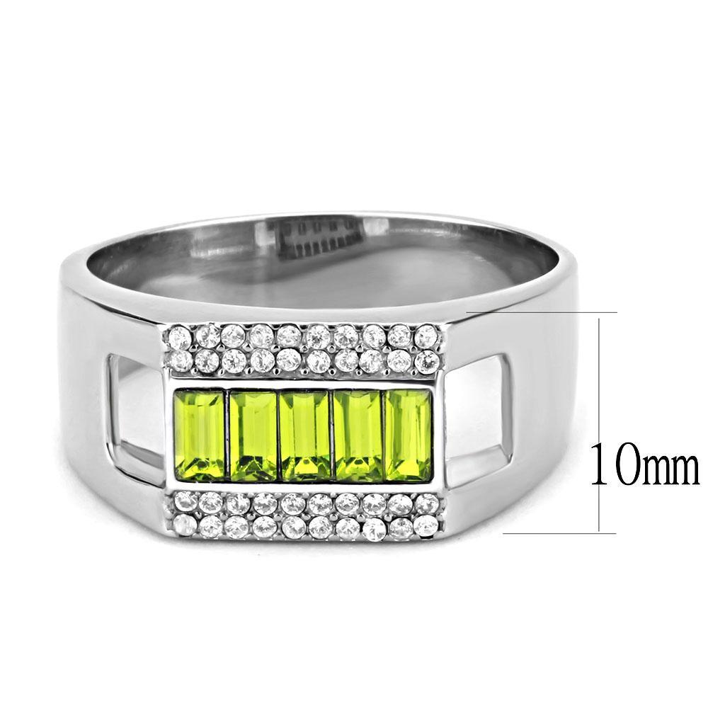 Olivine Green Crystal Stainless Steel Ring