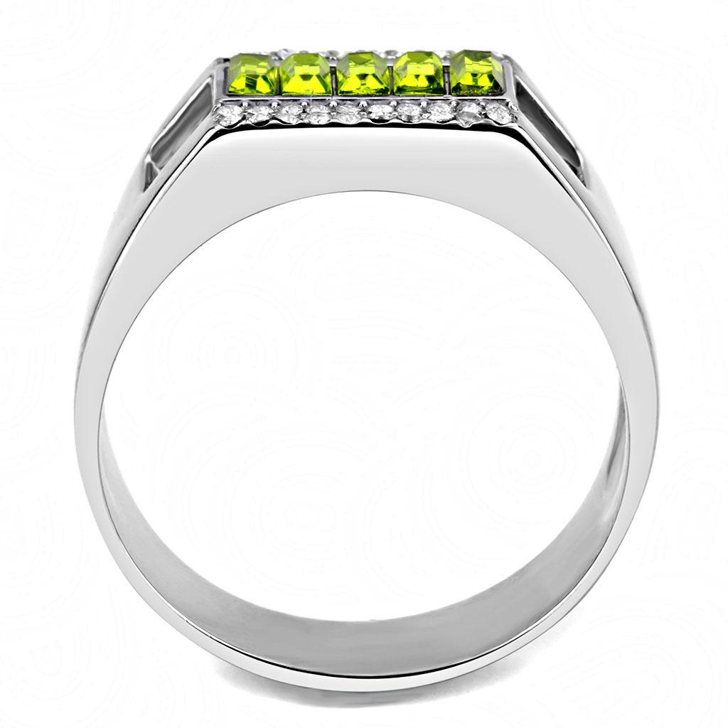 Olivine Green Crystal Stainless Steel Ring