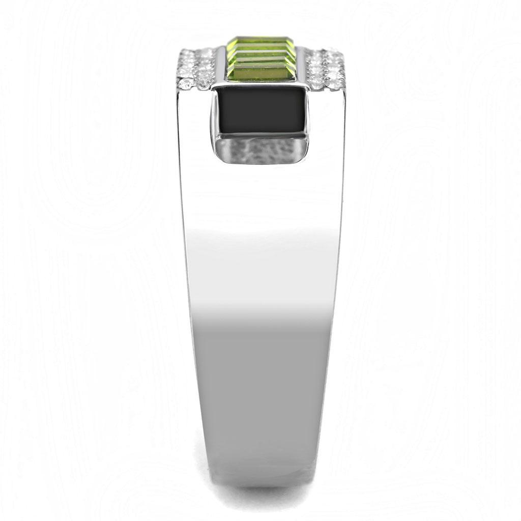 Olivine Green Crystal Stainless Steel Ring