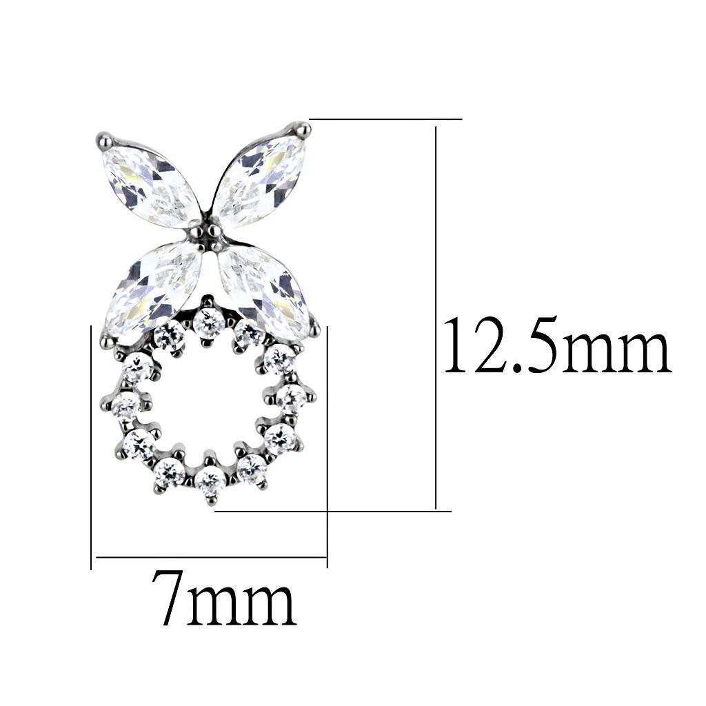 Stainless Steel Stud Earrings with AAA Grade Clear CZ - High Polish Finish