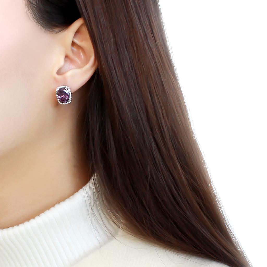 Amethyst CZ Stainless Steel Earrings