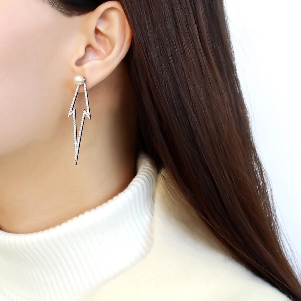 White Synthetic Stone Stainless Steel Earrings