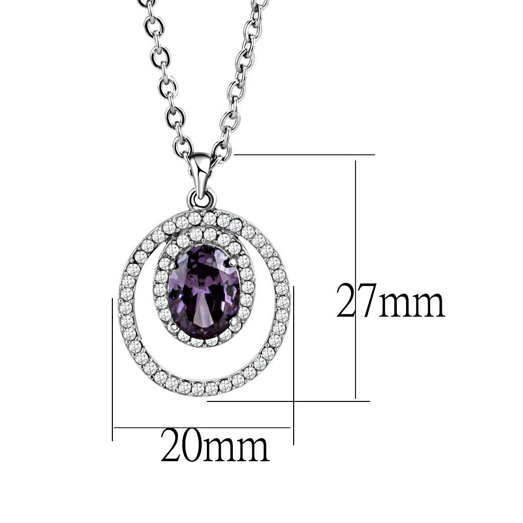 Amethyst CZ Stainless Steel Pendant Necklace