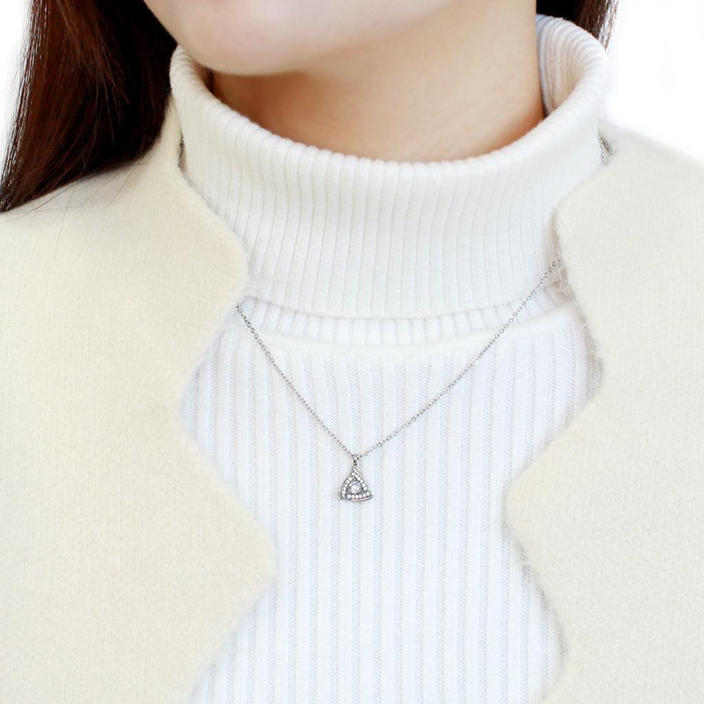 Stainless Steel Chain Pendant with Clear AAA Grade CZ Stone