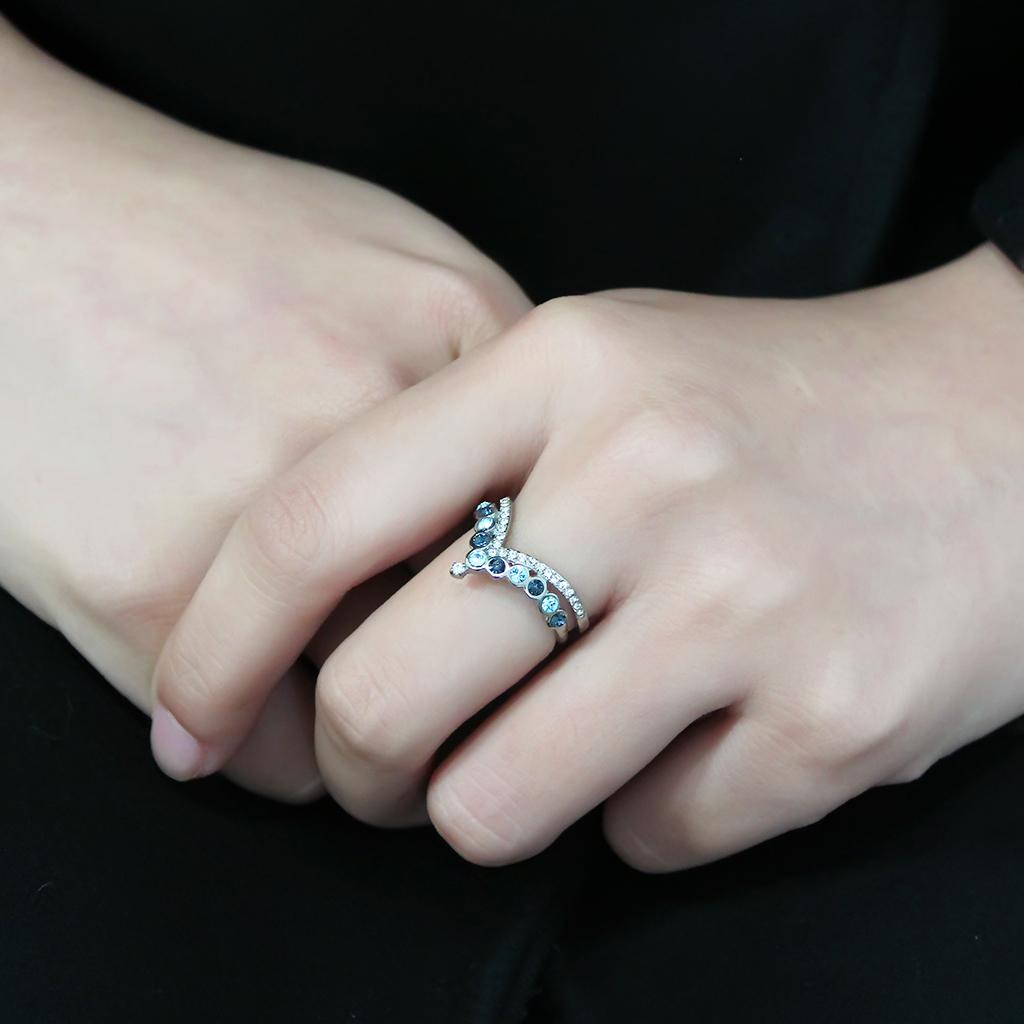 Stainless Steel Ring with Multi-Color Top Grade Crystal Stones