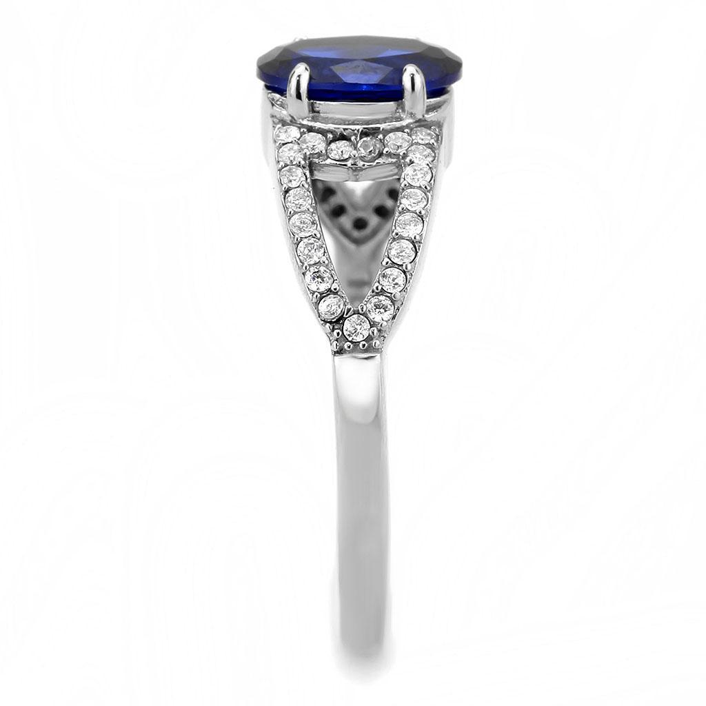 Stainless Steel Ring with London Blue Synthetic Spinel