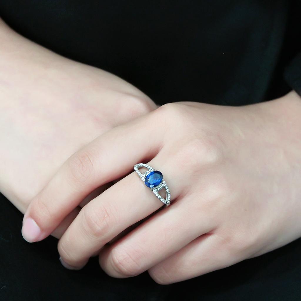 Stainless Steel Ring with London Blue Synthetic Spinel