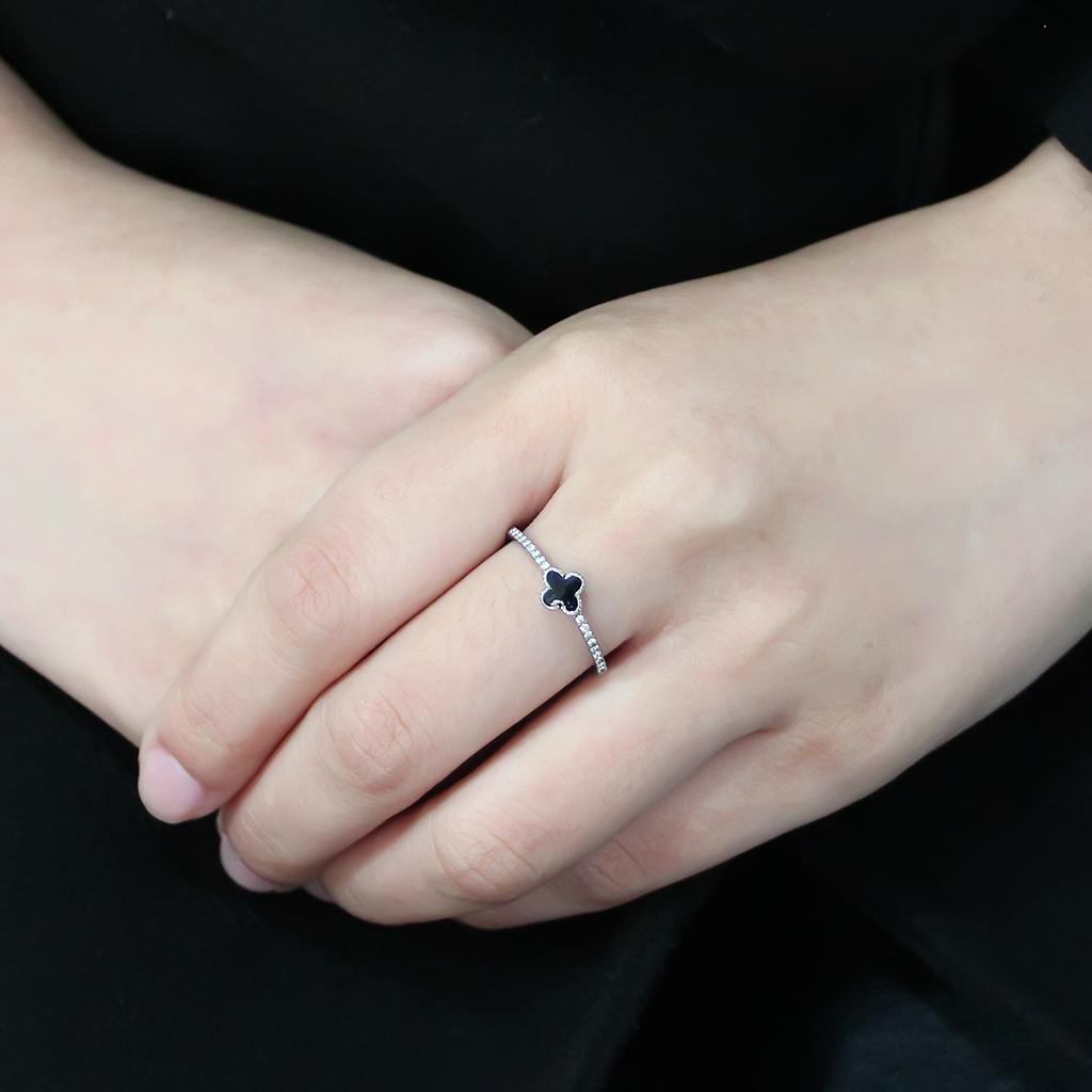 Stainless Steel Ring with Black Epoxy Stone