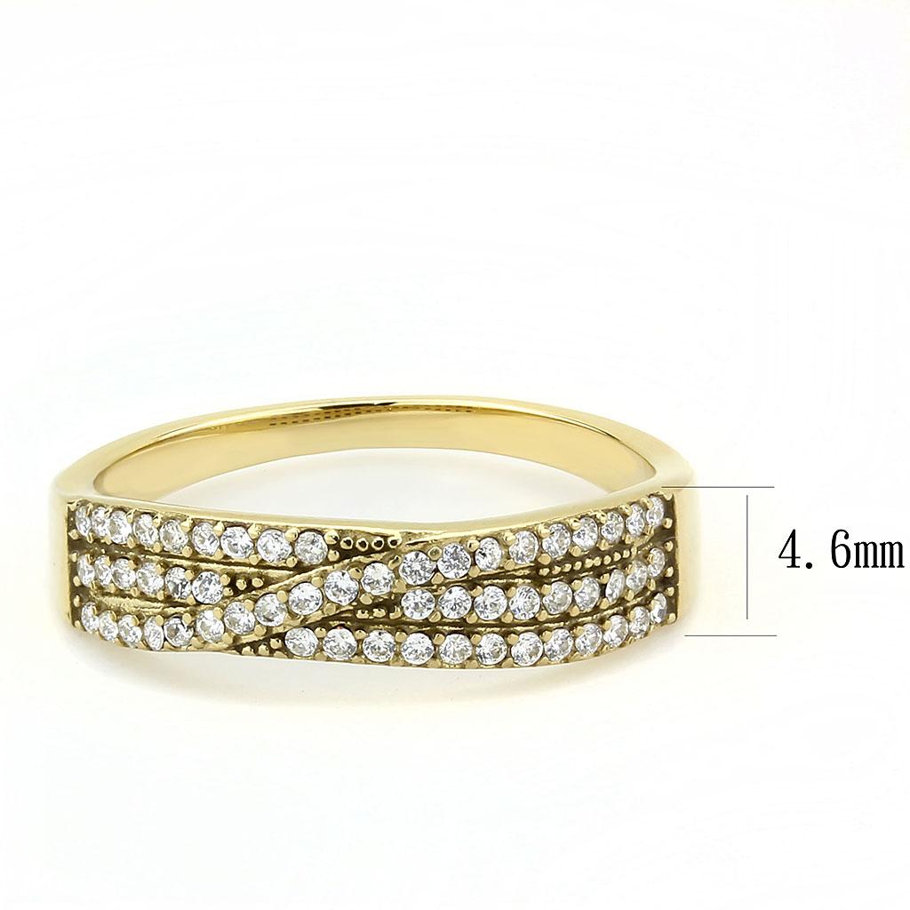 Gold Ion Plated Stainless Steel Ring with Clear AAA Grade CZ Stone