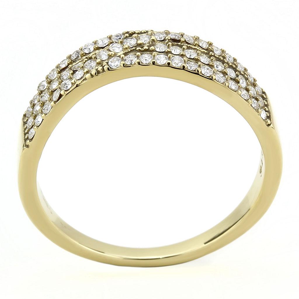 Gold Ion Plated Stainless Steel Ring with Clear AAA Grade CZ Stone
