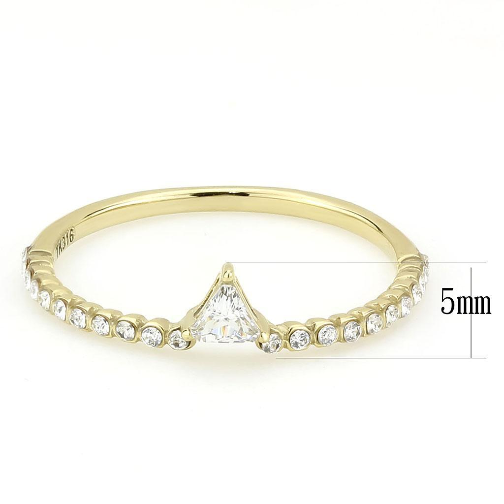 Gold Ion Plated Stainless Steel Ring with Clear AAA Grade CZ Stone