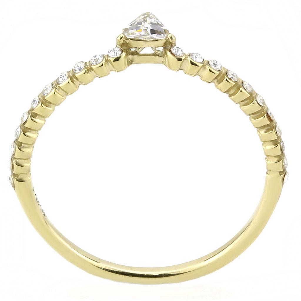 Gold Ion Plated Stainless Steel Ring with Clear AAA Grade CZ Stone