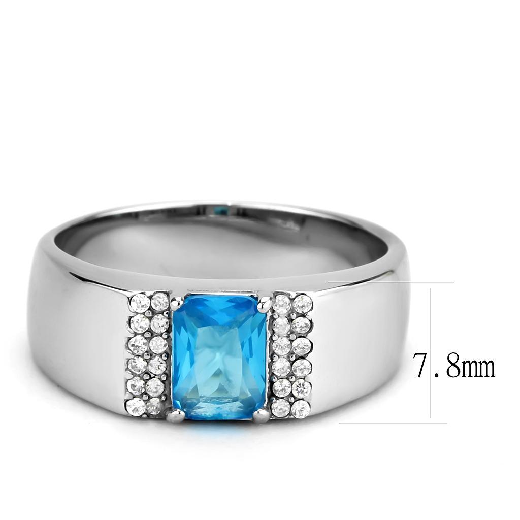 Sea Blue Stainless Steel Ring with Synthetic Glass Stone