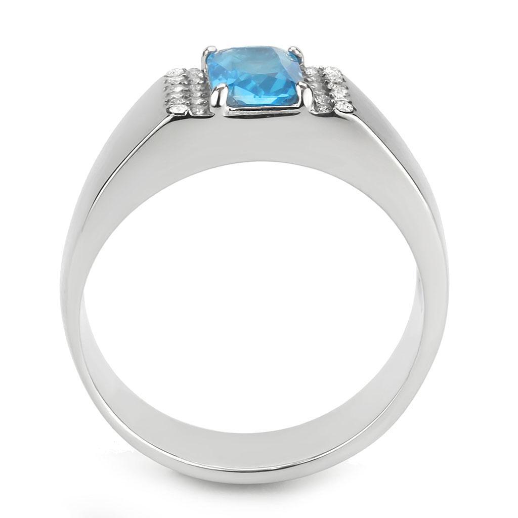 Sea Blue Stainless Steel Ring with Synthetic Glass Stone