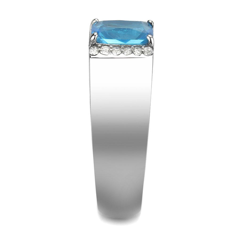 Sea Blue Stainless Steel Ring with Synthetic Glass Stone