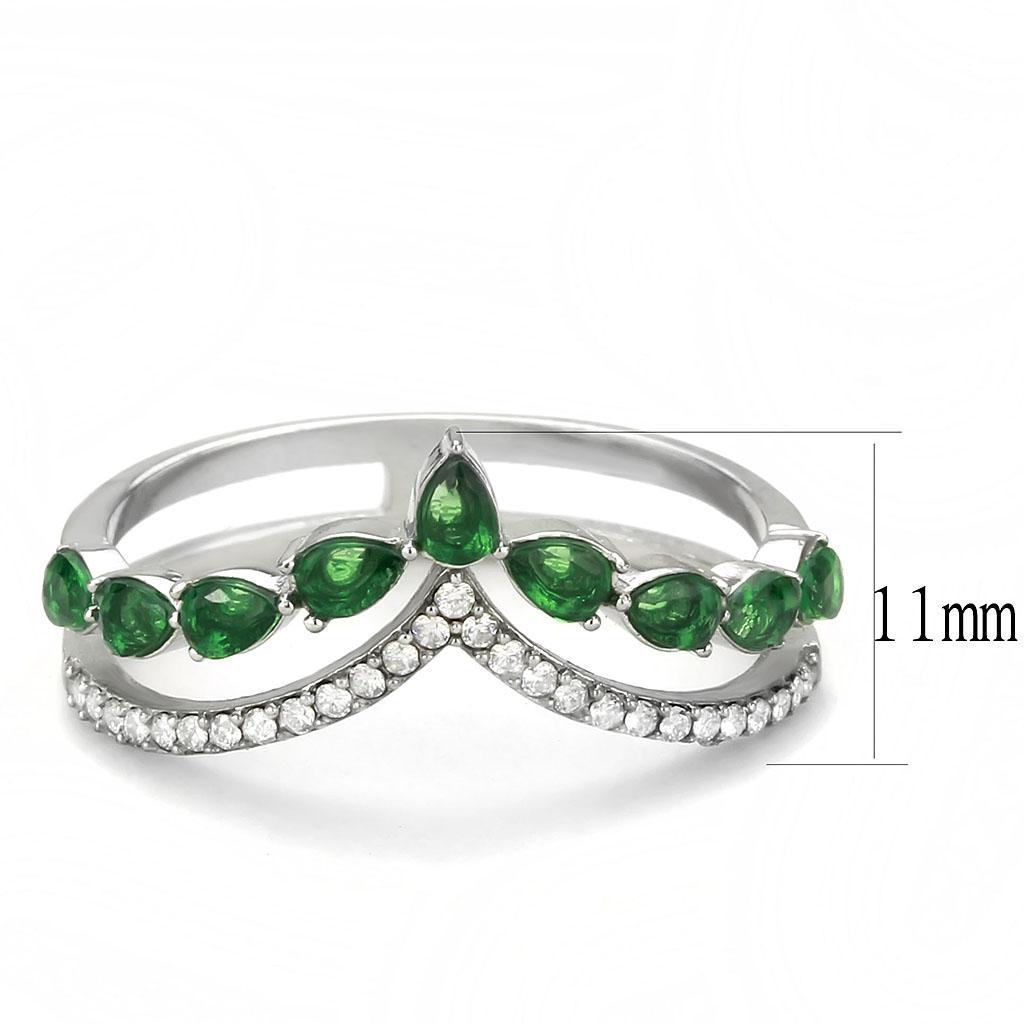 Emerald Green Stainless Steel Ring with Synthetic Glass Stone