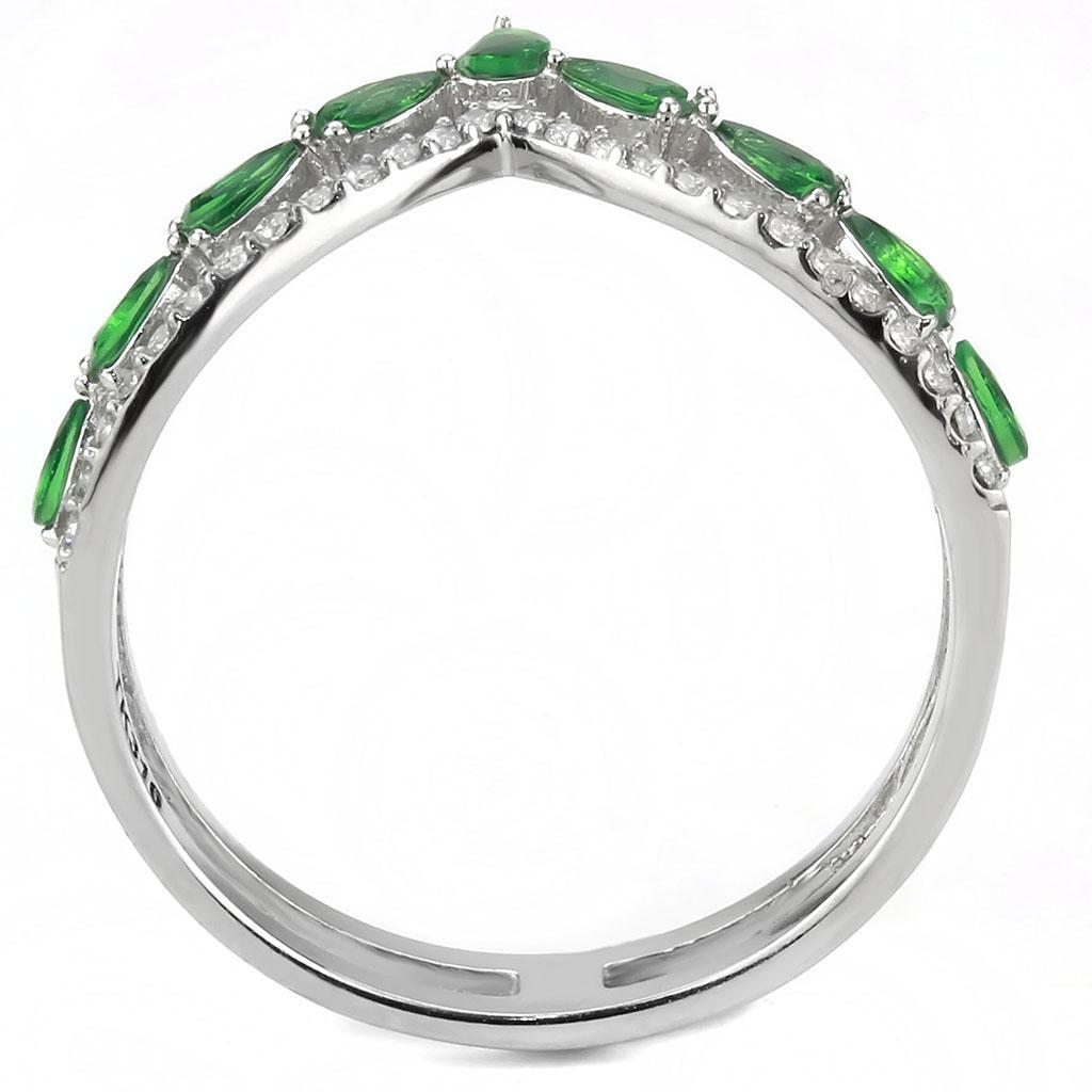Emerald Green Stainless Steel Ring with Synthetic Glass Stone