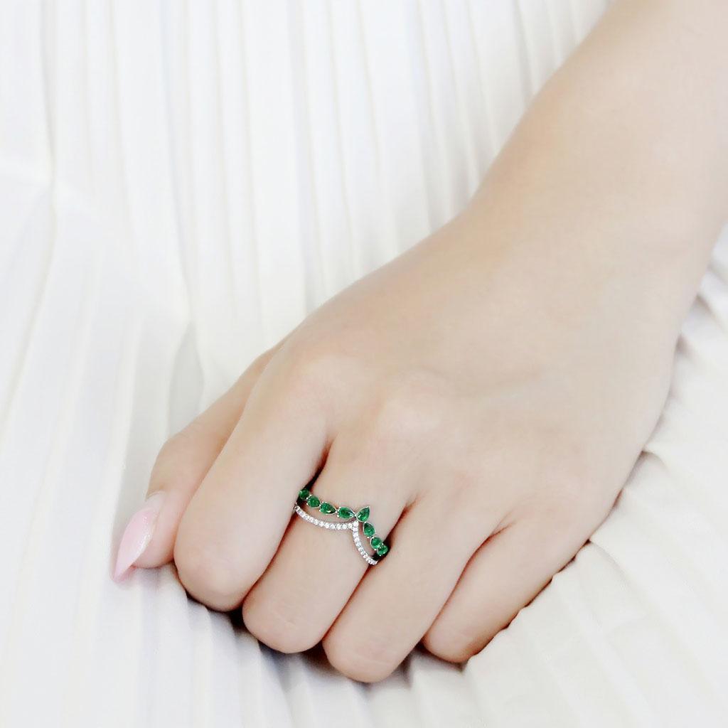Emerald Green Stainless Steel Ring with Synthetic Glass Stone