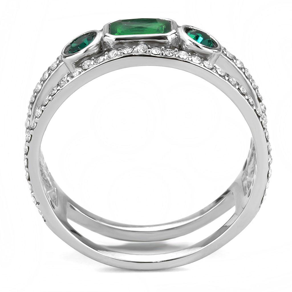 Emerald Green Stainless Steel Ring with Synthetic Glass Stone