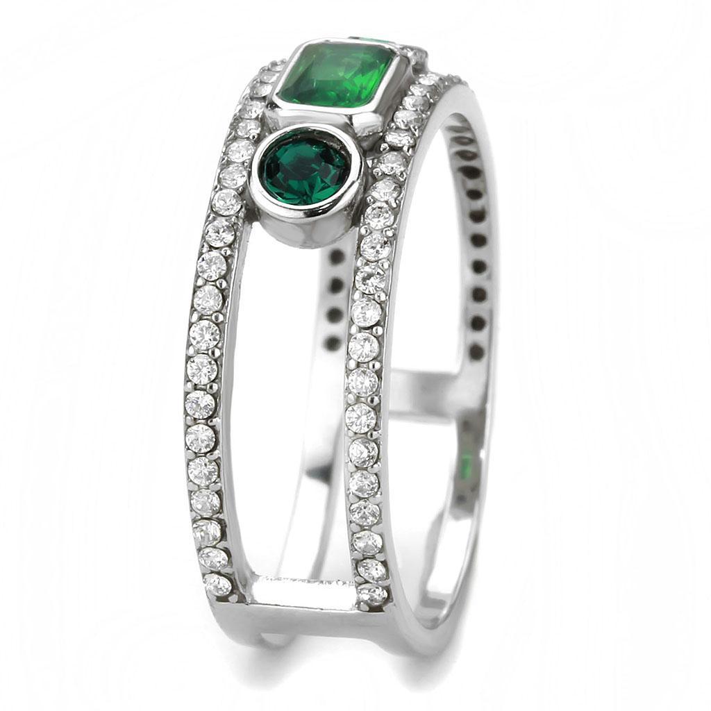 Emerald Green Stainless Steel Ring with Synthetic Glass Stone
