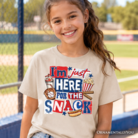 Baseball Snacks Kids T-Shirt, Here For The Food Graphic Tee for Youth Boys
