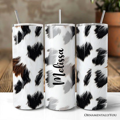 Cowhide Fur Pattern 20oz Personalized Tumbler With Lid and Stainless Steel Straw, Rustic Farmhouse Gift Cup