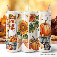 Pumpkin Season 20oz Personalized Tumbler With Lid and Stainless Steel Straw, Fall Sunflower Coquette Bow Autumn Gift Cup