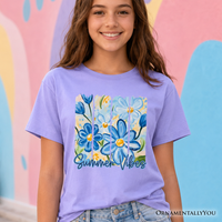 Kids Summer Vibes Brushstroke Flowers T-Shirt, Youth Aesthetic Tee