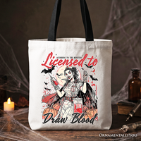 Licensed to Draw Blood Halloween Nurse Tote Bag, Groovy Gift Shopper for Spooky Season