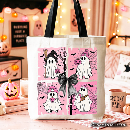 Pink Halloween Ghost Tote Bag, Coquette Spooky Season Gift for Girly Aesthetic