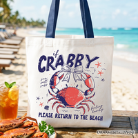 If Crabby Please Return To The Beach Funny Tote Bag, Coastal Summer Gift Shopper