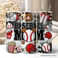 Black and Red Baseball Mom Pattern 20oz Personalized Tumbler With Lid and Stainless Steel Straw, Proud Sports Mothers Gift Cup