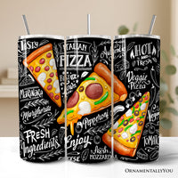 Classic Pizza Slice Doodle 20oz Personalized Tumbler With Lid and Stainless Steel Straw, Italian Pizzeria Chalk Art Gift Cup