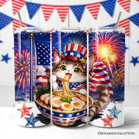 Kawaii Patriotic Ramen Maine Coon Cat 20oz Personalized Tumbler With Lid and Stainless Steel Straw, Japanese Anime Gift Cup