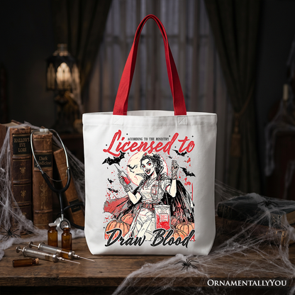 Licensed to Draw Blood Halloween Nurse Tote Bag, Groovy Gift Shopper for Spooky Season
