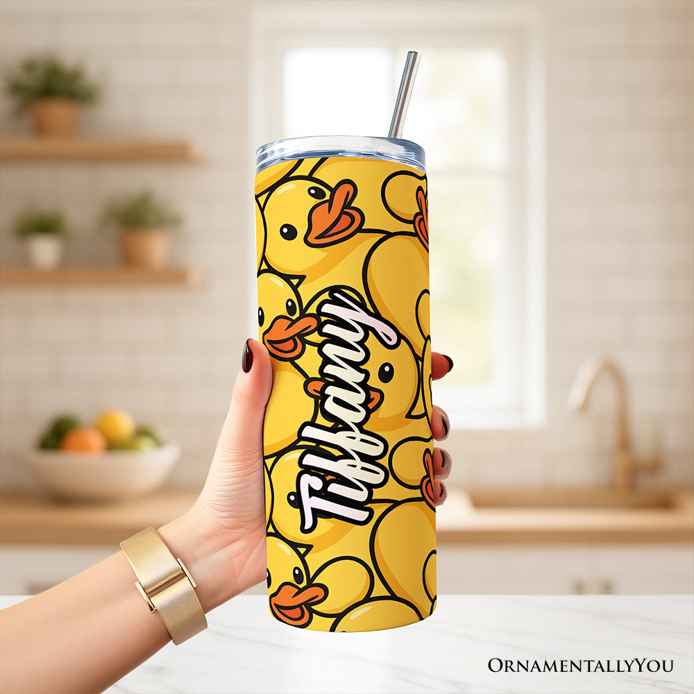 Rubber Ducky Print 20oz Personalized Tumbler With Lid and Stainless Steel Straw, Fun Cartoon Animal Gift Cup