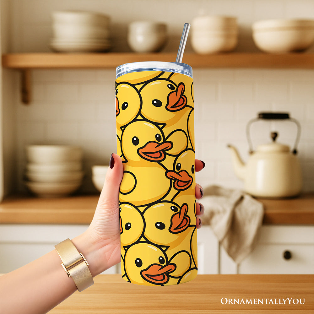 Rubber Ducky Print 20oz Personalized Tumbler With Lid and Stainless Steel Straw, Fun Cartoon Animal Gift Cup