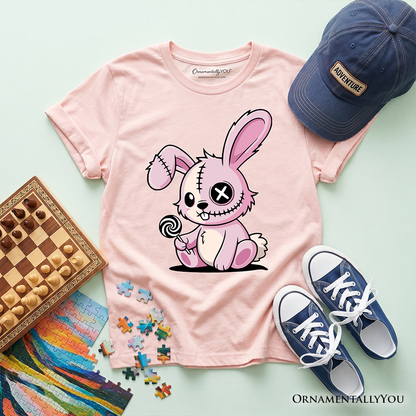 Kids Pink Zombies Bunny Cute T-Shirt, Cute Gothic Youth Halloween Tee