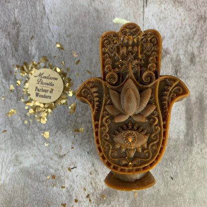Beeswax Hamsa Hand Spell Candle - Evil Eye Protection & Blessing Magic