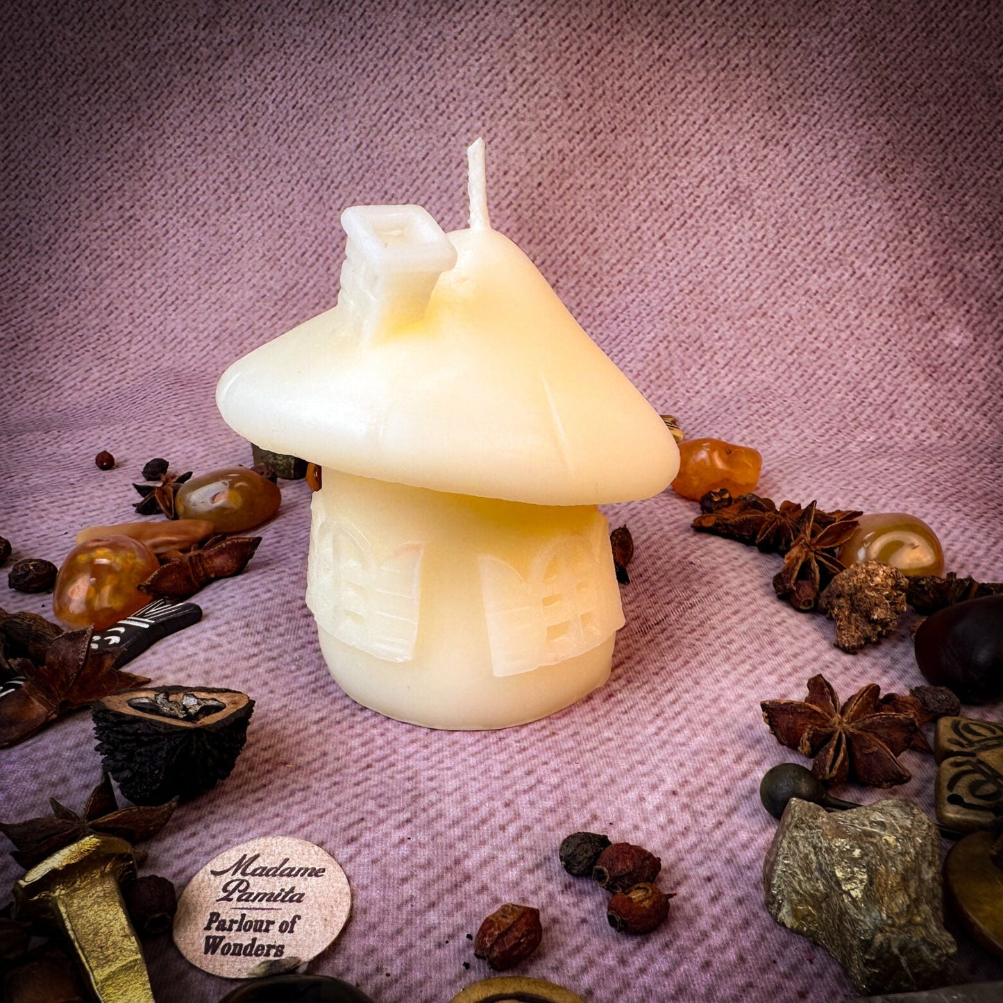 Beeswax Mushroom Fairy Hut Cozy Home Spell Candle - Sanctuary & Blessing Magic