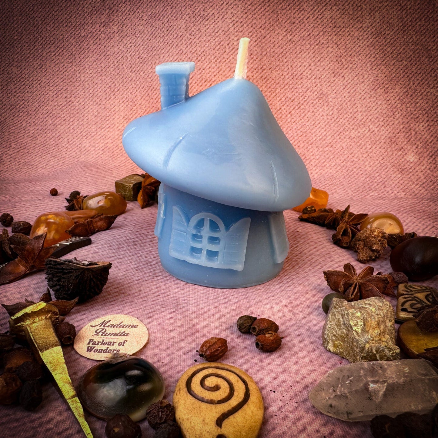 Beeswax Mushroom Fairy Hut Cozy Home Spell Candle - Sanctuary & Blessing Magic