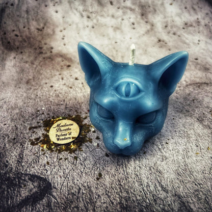 Beeswax Psychic Cat Spell Candle - Intuition & Clairvoyance Magic