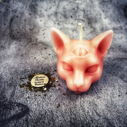 Beeswax Psychic Cat Spell Candle - Intuition & Clairvoyance Magic