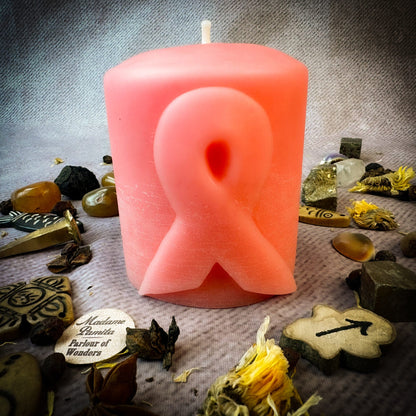 Beeswax Awareness Ribbon Pillar Spell Candle - Honor Heroes & Support Causes