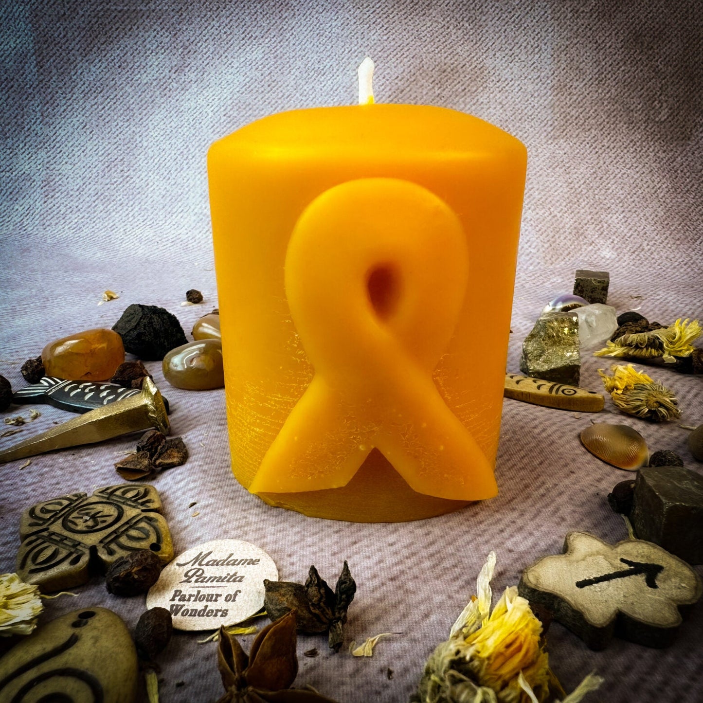 Beeswax Awareness Ribbon Pillar Spell Candle - Honor Heroes & Support Causes