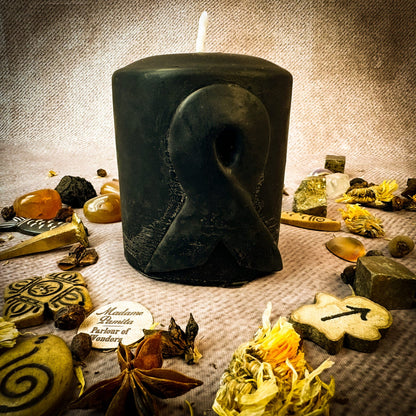 Beeswax Awareness Ribbon Pillar Spell Candle - Honor Heroes & Support Causes