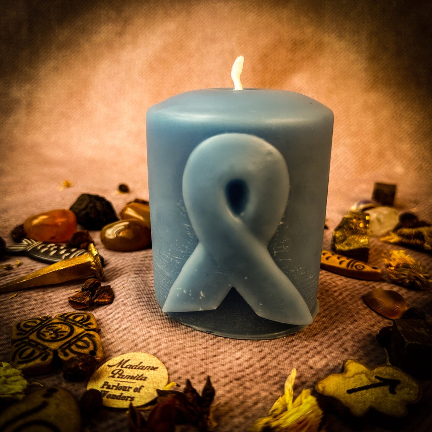 Beeswax Awareness Ribbon Pillar Spell Candle - Honor Heroes & Support Causes