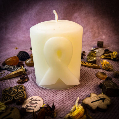 Beeswax Awareness Ribbon Pillar Spell Candle - Honor Heroes & Support Causes