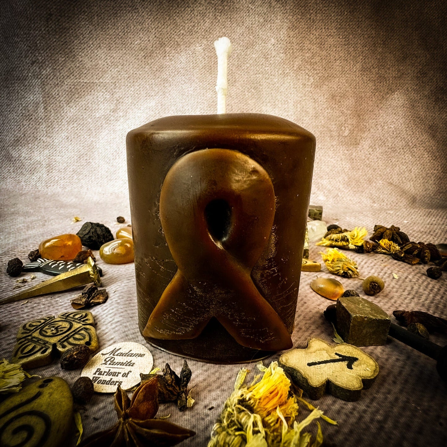 Beeswax Awareness Ribbon Pillar Spell Candle - Honor Heroes & Support Causes