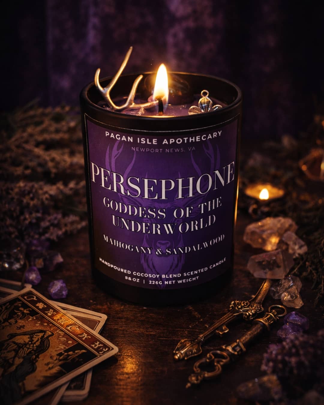 Persephone Crystal Candle | Rebirth & Shadow Spell Candle